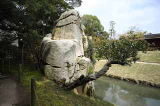 foto,tela,gratis,paisaje,fotografía,idea,Piedra de pelea multitudinaria de jardín de Koraku - en, Techo cubrir con paja por pajita, Shoji, Habitación de ceremonia del té, Edificio japonés