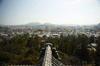 foto,tela,gratis,paisaje,fotografía,idea,La ciudad de Matsue, Azulejo de techo, Edificio, Pino, Cielo azul