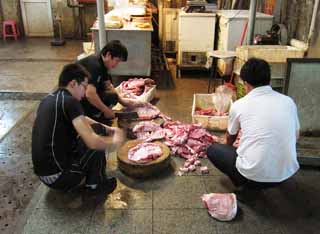 photo, la matière, libre, aménage, décrivez, photo de la réserve,Un marché de bord de l'est, magasin, marché, boucherie, Porc