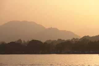 photo, la matière, libre, aménage, décrivez, photo de la réserve,Xi-hu lac, À noir, banque de la résurrection, silhouette, Bâtiment chinois