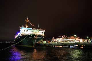 photo, la matière, libre, aménage, décrivez, photo de la réserve,Du Port de Yokohama dans la nuit, , , , 