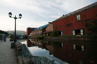 photo, la matière, libre, aménage, décrivez, photo de la réserve,Paysage du soir du canal d'Otaru, canal, éclairage public, La surface de l'eau, murez l'entrepôt