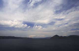 photo, la matière, libre, aménage, décrivez, photo de la réserve,Lac Toya-ko et Mt. oseille, Lac Toya-ko, lac, nuage, ciel bleu