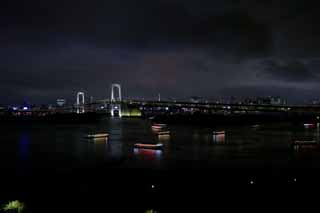 photo, la matière, libre, aménage, décrivez, photo de la réserve,La nuit de Pont de l'Arc-en-ciel, construire, Tour de Tokyo, bateau du plaisir, Baie de Tokyo