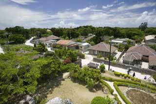 photo, la matière, libre, aménage, décrivez, photo de la réserve,Région de la ville de Taketomi-jima Île, toit, Okinawa, carreau, nuage