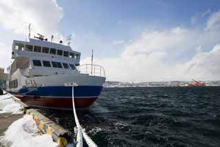 photo, la matière, libre, aménage, décrivez, photo de la réserve,Aurore de port Abashiri, bateau, Un brise-glace, vague, ciel bleu