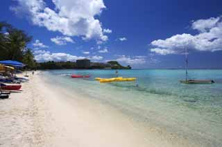 photo, la matière, libre, aménage, décrivez, photo de la réserve,Une plage de Golfe de Tumon, plage sablonneuse, Eau de mer, parapluie de plage, kayak