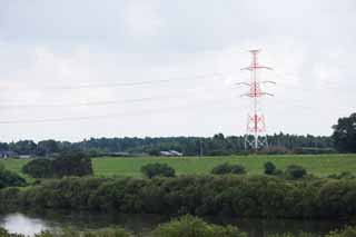 photo, la matière, libre, aménage, décrivez, photo de la réserve,Mémoire de Kasukabe, Ligne de l'haut-voltage, rivière, tour de l'acier, 