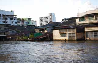 photo, la matière, libre, aménage, décrivez, photo de la réserve,La banque d'une rivière de Chao Phraya , maison abandonnée, construire, courant, Le Menam