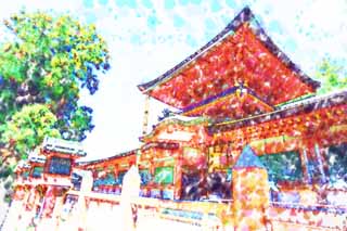 illust, matière, libre, paysage, image, le tableau, crayon de la couleur, colorie, en tirant,Kasuga Taisha temple, Shintoïsme, Temple shintoïste, Je suis peint en rouge, toit