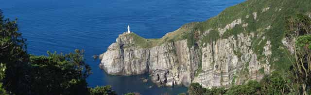 photo, la matière, libre, aménage, décrivez, photo de la réserve,Grand Sezaki vue entière, falaise, La mer, ciel bleu, Grand phare Sezaki