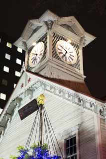 photo, la matière, libre, aménage, décrivez, photo de la réserve,Sapporo tour de l'horloge, Tour de l'horloge, Cadran, Lumière-en haut, Été gagné