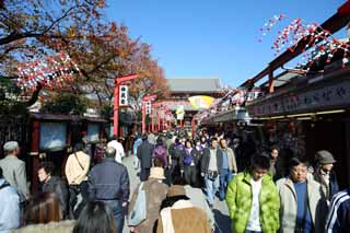 photo, la matière, libre, aménage, décrivez, photo de la réserve,L'assemblée de magasins qui règlent un couloir, touriste, Temple Senso-ji, Asakusa, Nouvelle année décor des vacances