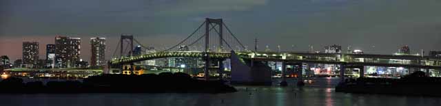 photo, la matière, libre, aménage, décrivez, photo de la réserve,Une vue de la nuit d'Odaiba, pont, bijou, cours de la date, le bord de la mer a développé le centre de ville récemment