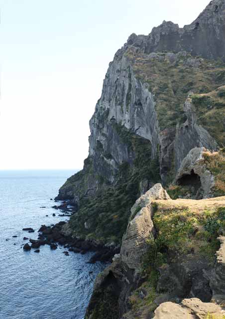 photo, la matière, libre, aménage, décrivez, photo de la réserve,Shiroyama Hiji sommet, ilchulbong du seongsan, Cliff, île volcanique, tache de la beauté