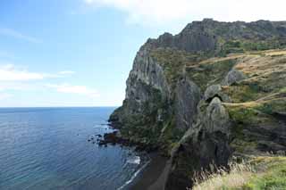 photo, la matière, libre, aménage, décrivez, photo de la réserve,Shiroyama Hiji sommet, ilchulbong du seongsan, Cliff, île volcanique, tache de la beauté