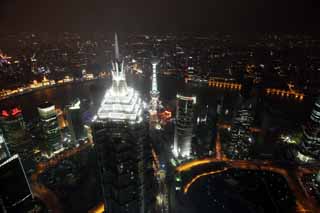 photo, la matière, libre, aménage, décrivez, photo de la réserve,Une vue de la nuit de Shangaï, Shangaï, Centre financier Mondial, observatoire, nuit