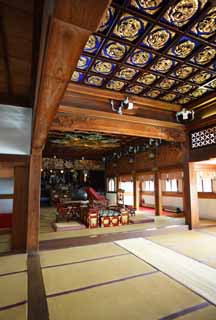 photo, la matière, libre, aménage, décrivez, photo de la réserve,Le couloir principal de Shibamata Taishaku-dix Temple, les tatami nattent, sculpture, dragon, Accessoires d'autel bouddhistes