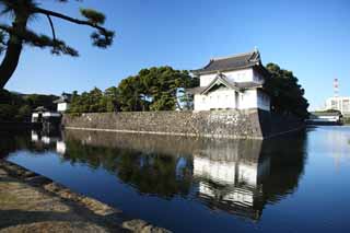 photo, la matière, libre, aménage, décrivez, photo de la réserve,Deux plis d'avirons Sakurada, Edo-jo Château, trésorerie, fossé, Ishigaki