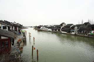 photo, la matière, libre, aménage, décrivez, photo de la réserve,Canal Zhujiajiao, mur blanc, canal, Je suis peint en rouge, carreau