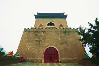 illust, matière, libre, paysage, image, le tableau, crayon de la couleur, colorie, en tirant,Une tour de la cloche de Beijing, tour de la cloche, Keijo, Le signal du temps, Il est construit de brique