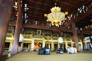 photo, la matière, libre, aménage, décrivez, photo de la réserve,Temple Honganji ouest dans lequel l'image du fondateur est installée dans, Honganji, Chaitya, Shinran, bâtiment en bois