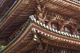 photo, la matière, libre, aménage, décrivez, photo de la réserve,Temple Daigo-ji cinq pagode Storeyed, Chaitya, Je suis peint en rouge, carreau de toit, vent-cloche