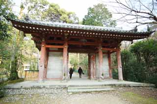 photo, la matière, libre, aménage, décrivez, photo de la réserve,La porte de Temple Daigo-ji, Chaitya, Je suis peint en rouge, étiquette, Feston de la paille shintoïste