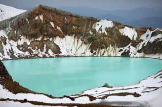 photo, la matière, libre, aménage, décrivez, photo de la réserve,Kusatsu Mt. Bouilloire Shirane, volcan, ciel bleu, Neige, Bave balancent