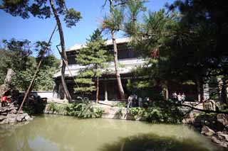 Foto, materieel, vrij, landschap, schilderstuk, bevoorraden foto,Summering berg cottage Wenjinpavilion, Waterplas, Opslag van vier compleet binnenwerk, Pijnboom, Ch'ing