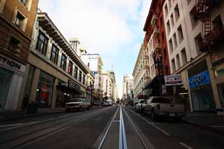 Foto, materieel, vrij, landschap, schilderstuk, bevoorraden foto,Volgens San Francisco, Bezoekende touristenplaats, Auto, Gebouw, Rij van huizen mee een stad straat