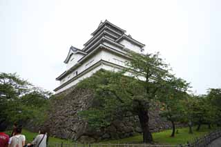 Foto, materieel, vrij, landschap, schilderstuk, bevoorraden foto,De jonge Matsushiro kasteel toren, Moat, Ishigaki, Kurokawa Kasteel, Ujisato Gamo