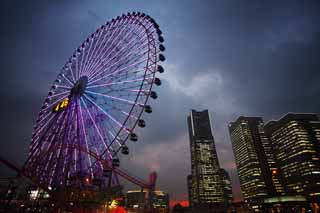 Foto, materieel, vrij, landschap, schilderstuk, bevoorraden foto,Yokohama Minato Mirai 21, Oriëntatiepunt rijzen, Ferris verrijden, Een attractiepark, Toekomst boetseren stad