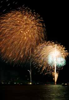 fotografia, materiale, libero il panorama, dipinga, fotografia di scorta,Baia di Tokio il grande fuochi artificiali, fuoco d'artificio, notte, lancio, uno-piede palla di fuoco d'artificio