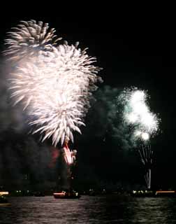 fotografia, materiale, libero il panorama, dipinga, fotografia di scorta,Baia di Tokio il grande fuochi artificiali, fuoco d'artificio, notte, lancio, uno-piede palla di fuoco d'artificio