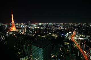 fotografia, materiale, libero il panorama, dipinga, fotografia di scorta,Una vista serale da Roppongi, costruendo, Il Metropolitexpressway, vista serale, Crepuscolo