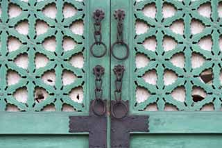 fotografia, materiale, libero il panorama, dipinga, fotografia di scorta,Una porta di Kunjongjon, porta, È fatto di legno, Verde bluastro, scultura