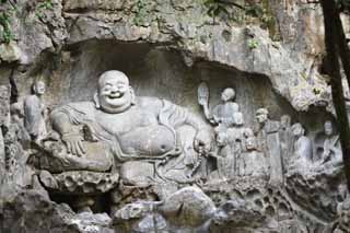 fotografia, material, livra, ajardine, imagine, proveja fotografia,É uma figura sentada em HangzhouLingyingTemple antral de madeira verde face de pedra ocidental, Budismo, Ishibotoke, Imagem budista, Faith