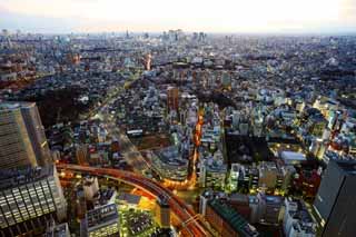 fotografia, material, livra, ajardine, imagine, proveja fotografia,Panorama de Tóquio, construindo, Ikebukuro, A via expressa Metropolitana, Shinjuku