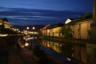 fotografia, material, livra, ajardine, imagine, proveja fotografia,Otaru canal noite paisagem, canal, iluminação de rua, A superfície da água, amure armazém