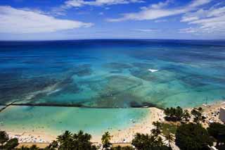 fotografia, material, livra, ajardine, imagine, proveja fotografia,Verde de Waikiki, praia, praia arenosa, céu azul, Sebathing