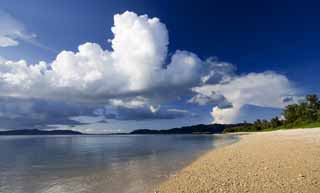 fotografia, material, livra, ajardine, imagine, proveja fotografia,Verão de ilha de Ishigaki-jima, nuvem, aranha, praia arenosa, céu azul