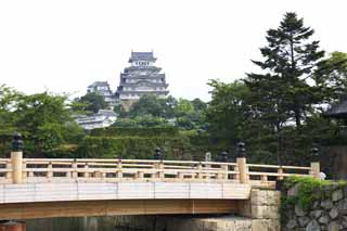 fotografia, material, livra, ajardine, imagine, proveja fotografia,Himeji-jo Castelo, Quatro Castelo de tesouros nacional, A cereja árvore portão ponte, Shigetaka Kuroda, Hideyoshi Hashiba