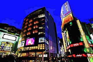 illust, material, livram, paisagem, quadro, pintura, lápis de cor, creiom, puxando,O crepúsculo de Estação de Shinjuku, O centro da cidade, Shinjuku, Áreas comerciais, cidade