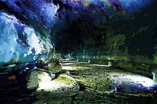 illust, material, livram, paisagem, quadro, pintura, lápis de cor, creiom, puxando,Uma superabundância de caverna de vigor, Manjang gul Caverna, Geomunoreum lava tubo sistema, ilha vulcânica, porão