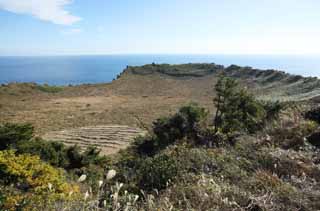 fotografia, material, livra, ajardine, imagine, proveja fotografia,A cratera do Shiroyama Hiji cume, ilchulbong de seongsan, Cliff, ilha vulcânica, mancha de beleza