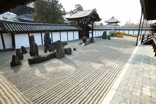 fotografia, material, livra, ajardine, imagine, proveja fotografia,Templo de Tofuku-ji o padre principal jarda dianteira do Hall para cerimônias estatais, Chaitya, pedra, Portão de Chinês-estilo, paisagem seca jardim de jardim japonês