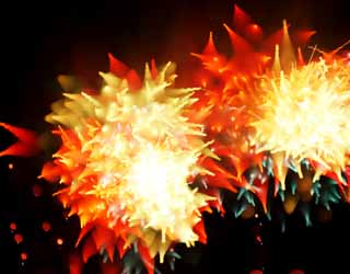 Foto, materiell, befreit, Landschaft, Bild, hat Foto auf Lager,Tama-Fluss Feuerwerk Demonstration, Das Starten von Feuerwerk, natürliche Szene oder Gegenstand, der poetischen Charme der Jahreszeit des Sommers hinzufügt, Signalfeuer, Helligkeit