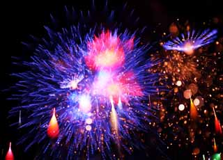 Foto, materiell, befreit, Landschaft, Bild, hat Foto auf Lager,Tama-Fluss Feuerwerk Demonstration, Das Starten von Feuerwerk, natürliche Szene oder Gegenstand, der poetischen Charme der Jahreszeit des Sommers hinzufügt, Signalfeuer, Helligkeit