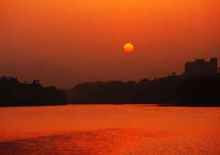 photo, la matière, libre, aménage, décrivez, photo de la réserve,Crépuscule du Xi-hu lac, lotus, Le soleil, Mettant soleil, La surface de l'eau